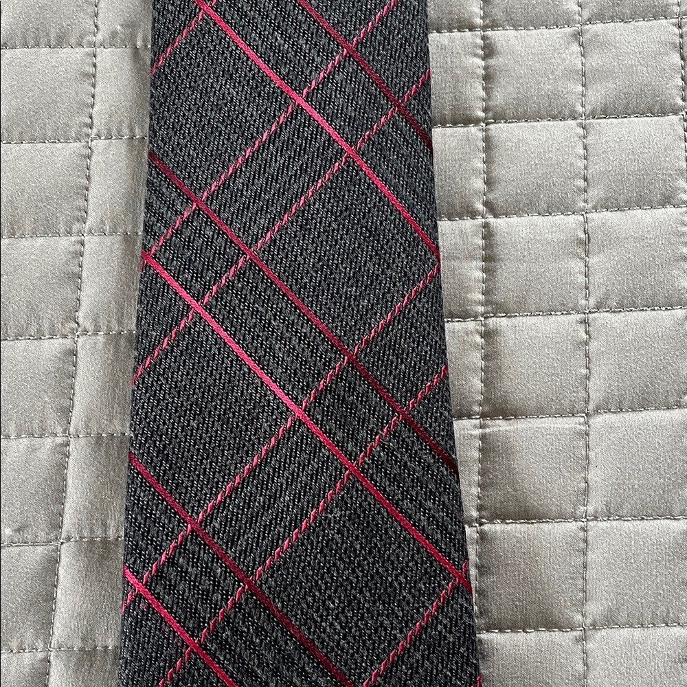 Michael Kors Black Tie with Pink Windowpane Plaid